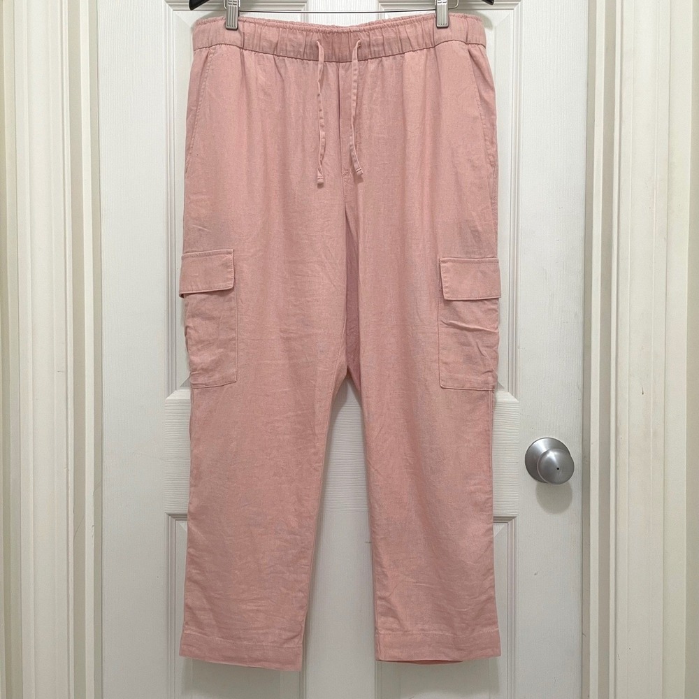 Gap Easy Pant Linen Blend Cargo Trousers Peach Pink‎ Pull On Drawstring Large